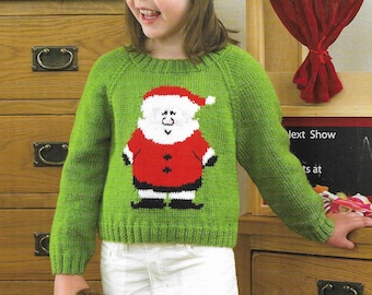 Patrón de punto vintage para suéter navideño infantil, Papá Noel y muñeco de nieve (descarga en PDF)