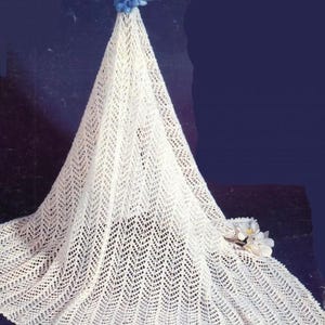 Lacy style baby shawl, knitted in soft 2 ply. Measures 102cm square, Vintage knitting pattern PDF download