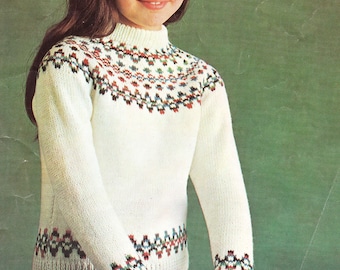 Vintage Kids Fair Isle Yoked Jumper Knitting Pattern (PDF Download)