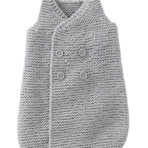 Può includere: Sacco nanna per neonati in maglia grigio chiaro con design avvolgente. Il sacco nanna presenta uno scollo a V e si chiude con tre piccoli bottoni rotondi. La trama a maglia è visibile su tutto il capo, creando un aspetto morbido e accogliente.