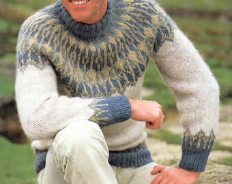Mens Icelandic Jumper Knitting Pattern, Vintage Fair Isle Yoke (PDF Download)