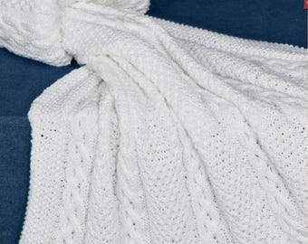 Moss Stitch Cable Baby Blanket Knitting Pattern (PDF Download, 69x100cm DK Yarn Guide)