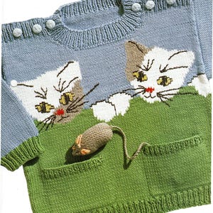 Cat and Mouse Motif Sweater Knitting Pattern (PDF Download)