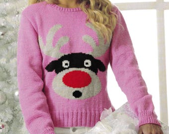 Vintage Reindeer Christmas Sweater Knitting Pattern – Woman's Jumper (PDF Download)