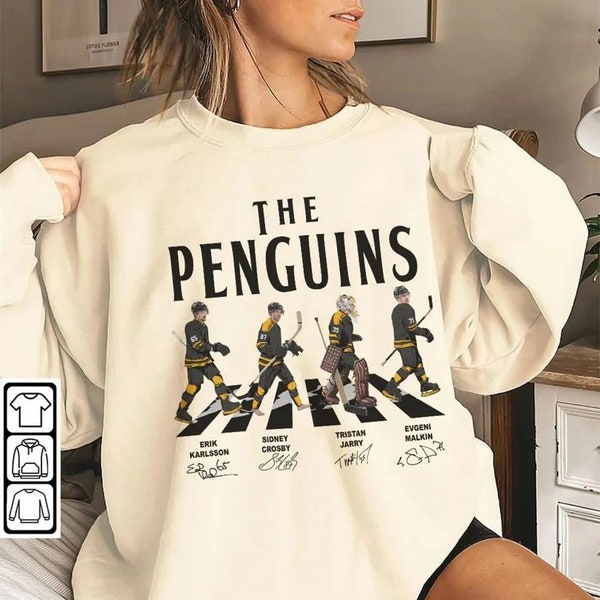 Penguins Walking Abbey Road Signatures Camiseta de hockey sobre hielo, Erik Karlsson, Sidney Crosby, Evgeni Malkin, Jarry, Pittsburgh Vintage
