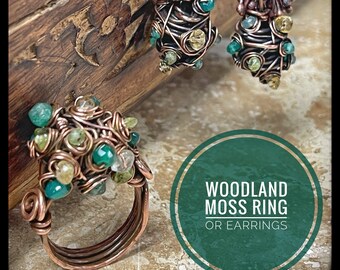 Magazine feature, Woodland Moss Ring &/or Earrings, Copper, Citrine, Green Onyx and Peridot,ThePurpleLilyDesigns