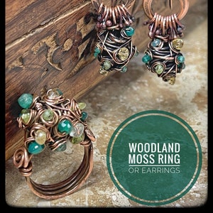 Magazine feature, Woodland Moss Ring &/or Earrings, Copper, Citrine, Green Onyx and Peridot,ThePurpleLilyDesigns