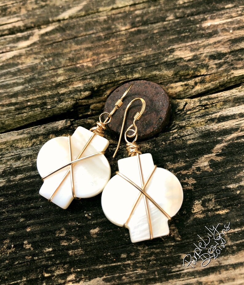 Tiffany, in 14K Rose Gold Filled or 14K Gold Filled and Mother of Pearl earrings, ThePurpleLilyDesigns image 6