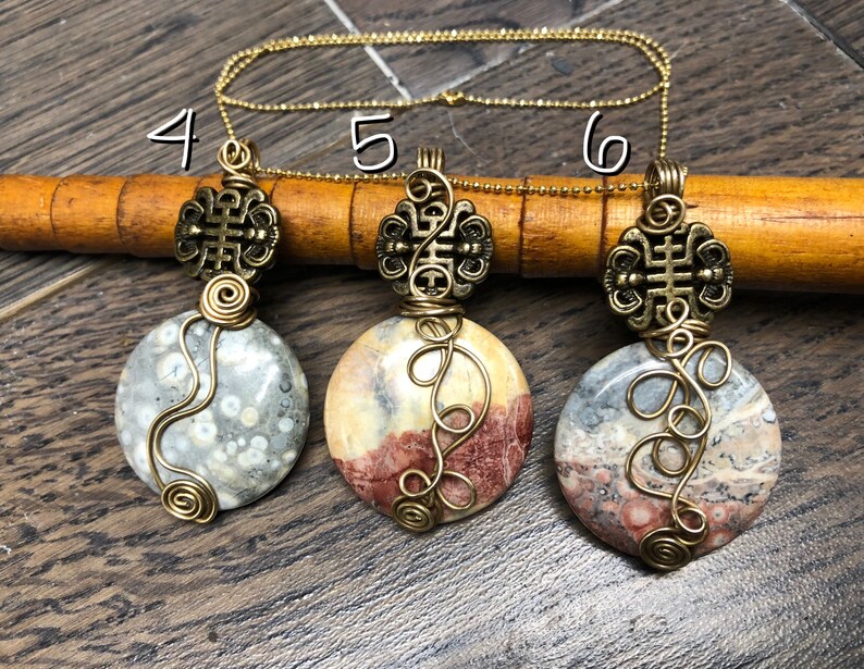 Fortunate Pendants, Brass, Pewter, and Mexican Sky Eye Jasper, ThePurpleLilyDesigns image 2