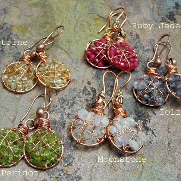 Captured Gemstone Drops, Assorted Gemstones and Copper Earrings, ThePurpleLilyDesigns