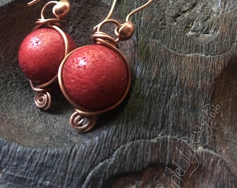 Simply Red, Copper and Sponge Coral earrings, ThePurplelilyDesigns