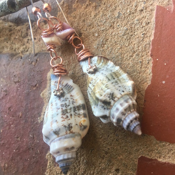 Ocean Breeze earrings * Copper * Silver filled * Cebu Beauty shells *  Spiral Snail shells