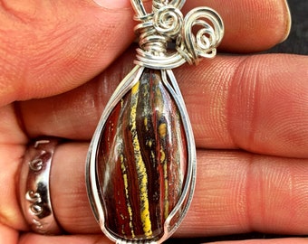 Tiger Iron River pendant, ThePurpleLilyDesigns -Tiger Iron and Sterling Silver filled, Unisex