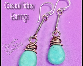 Casual Friday, Turquoise, Copper, and Silver earrings, ThePurpleLilyDesigns