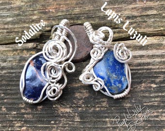 Sodalite or Lapis Luzuli pendant in Sterling Silver filled wire, ThePurpleLilyDesigns wire wrapped jewelry