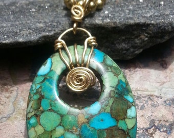 Mosaic Swirl, Steel, Brass, or Copper, and Mosaic Turquoise necklace, ThePurpleLilyDesigns