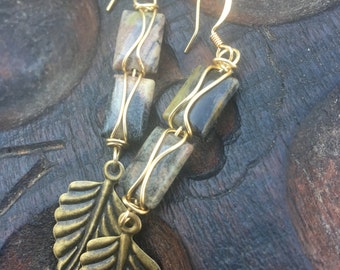 Silverleaf  Drops, Silverleaf Jasper, and Brass earrings, ThePurpleLilyDesigns