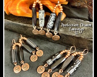 Protection Charm II, earrings - ThePurpleLilyDesigns * Copper * Silver filled * Bone * Horn * Skull Charms