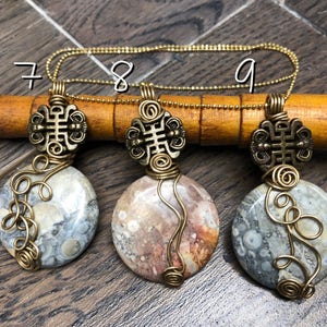 Fortunate Pendants, Brass, Pewter, and Mexican Sky Eye Jasper, ThePurpleLilyDesigns image 3