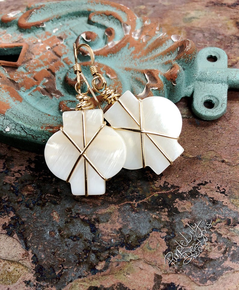 Tiffany, in 14K Rose Gold Filled or 14K Gold Filled and Mother of Pearl earrings, ThePurpleLilyDesigns image 4