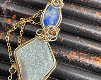 Lapis & Druzy necklace, ThePurpleLilyDesigns, Lapis Lazuli Doublelet , Agate Druzy