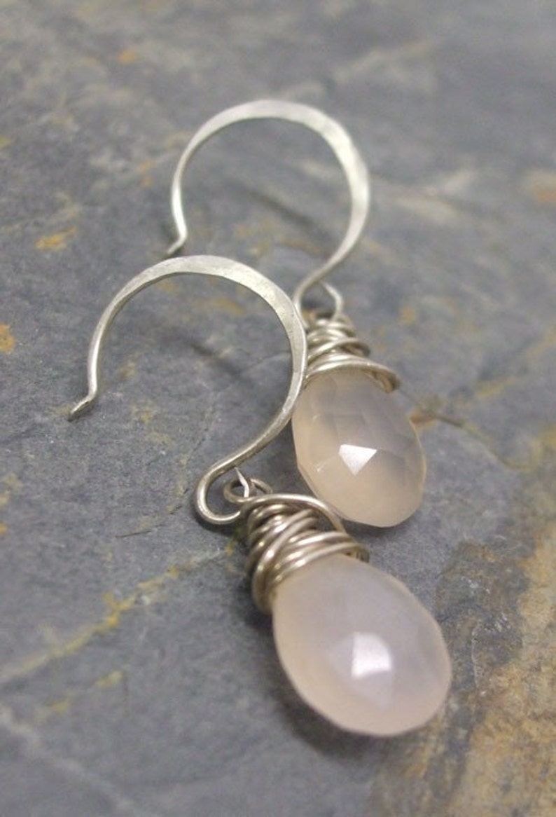 Wire wrapped Earrings Pink Chalcedony Drops ThePurpleLilyDesigns