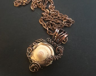 Captured Shell, Copper and Shell necklace, ThePurpleLilyDesigns