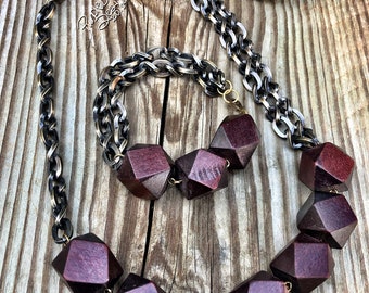 Bold Wood and Brass necklace & bracelet set, ThePurpleLilyDesigns