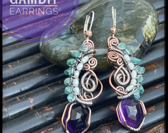 The Queen’s Gambit earrings, ThePurpleLilyDesigns, Amethyst, Apatites, Freshwater Rice Pearls