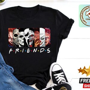 T-shirt Horror Friends pour femme | T-shirt graphique à personnage effrayant | haut imprimé sur le thème des dessins animés | Tenue tendance d'Halloween surdimensionnée