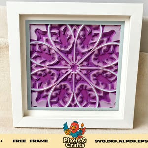 Floral Mandala Shadow Box SVG  Paper Cut Light Box Files for Cricut, 3D Layered Cardstock Decor SVG DIY Gift for Home or Holiday