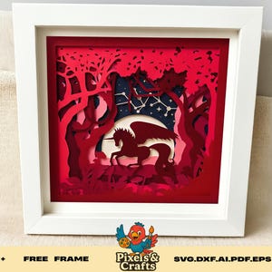 Eenhoorn svg sterrenbeeld schaduw vak gelaagde magisch bos gesneden bestand cricut fantasie papercraft silhouet digitale sjabloon