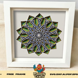 Géométrique marocain Shadow Box SVG, modèle 3D en couches découpées en papier, art islamique carreau SVG Cricut Silhouette fichier laser, décoration murale mosaïque bricolage