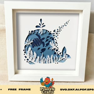 Ocean Whale Shadow Box SVG,3D Layered Paper Cut Template,Underwater Sea Life Cricut Silhouette Laser Cut,DIY Nautical Decor,Instant Download