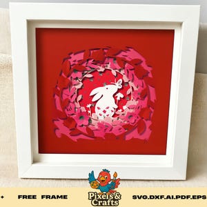Blumenhasen Schatten Box SVG, 3D Schicht Papierschnitt Vorlage, Frühling Kaninchen Blumenkranz Cricut Silhouette Laser-Datei, DIY Ostern Wandkunst