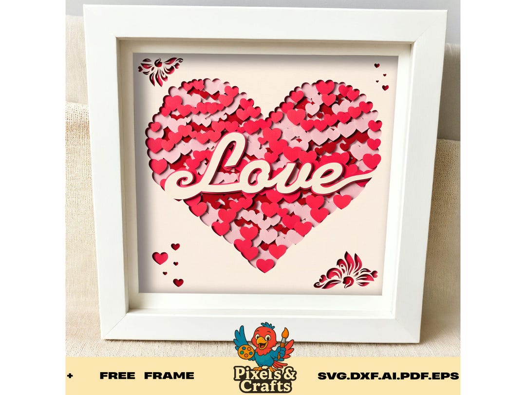 Love Heart 3D Shadow Box SVG Layered Valentines Day Papercut Template ...