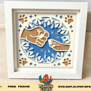 Hund und Besitzer Fist Bump 3D Layered SVG, Haustier Liebhaber Schnitt Datei für Cricut Glowforge, Welpen Pfote Wand Kunst, Bester Freund Sofort Download