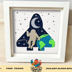 Space Shuttle Astronaut Shadow Box SVG, 3D Weltraum Papierschnitt Vorlage, Galaxy Wand Kunst Cricut Silhouette Laser-Dateien