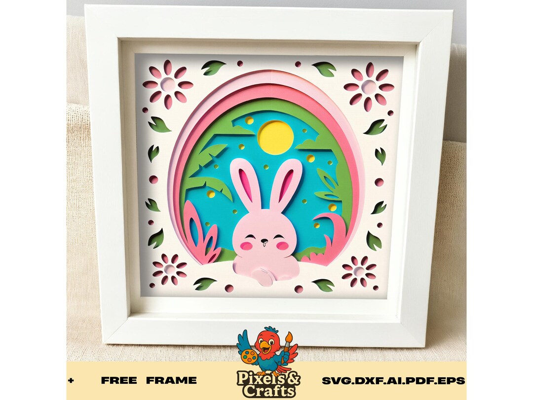 Cute Bunny Floral Spring 3D Layered SVG, Easter Rabbit Cut File for ...
