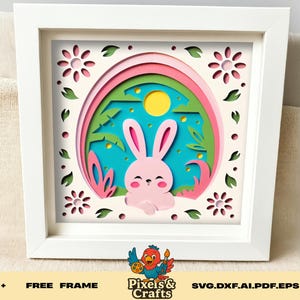 Coniglietto carino con motivo floreale primaverile in formato SVG 3D a strati, file di taglio per coniglio pasquale per Cricut Glowforge, decorazione da parete per cameretta dei bambini, download immediato