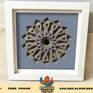 Zellige marocain Shadow Box SVG, modèle 3D de découpe de papier en couches, carrelage géométrique Art SVG Cricut Silhouette fichier laser, décoration murale moderne bricolage