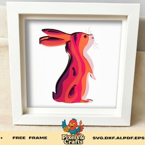 Kaninchen Schatten Box SVG, 3D Schicht Papierschnitt Vorlage, buntes Kaninchen Tier SVG Cricut Silhouette Laser geschnitten Datei, DIY Ostern Frühling Wandkunst
