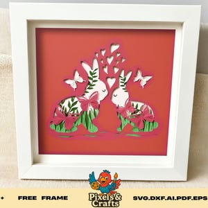 Kissing Bunnies Shadow Box SVG, 3D-Schicht Papierschnitt Vorlage, Romantisches Kaninchen SVG Cricut Silhouette Laser Cut Datei, DIY Ostern Frühling Dekor