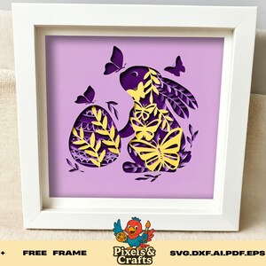 Osterhase Schatten Box SVG, 3D Schicht Papierschnitt Vorlage, Schmetterling Ei SVG Cricut Silhouette Laser Cut Datei, DIY Frühling Wohnkultur Handwerk