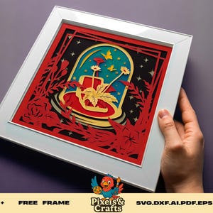 Zauberhut Blumen svg Schattenbox mit Sterne Schmetterlinge Magier Zylinder Cricut Datei Fantasy Dekor Layered Papercut svg schneidbar