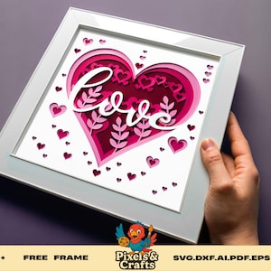 Layered Heart Love Shadow Box SVG, 3D Valentine Paper Cut Template, Romantic Wall Decor Cricut Silhouette Laser Files