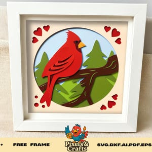 Cardinal Bird Shadow Box SVG, 3D gelaagde rode vogel papier gesneden sjabloon, Forest Wildlife Wall Art Cricut silhouet laserbestanden