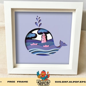 Whale Lighthouse Shadow Box SVG,3D Layered Paper Cut Template,Ocean Coastal Scene SVG,Cricut Silhouette Laser Cut File,DIY Nautical Wall Art