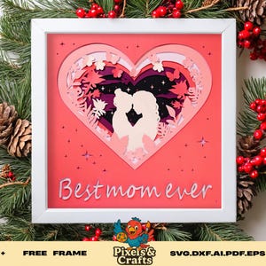 Muttertagsherz SVG, 3D Schattenkasten-Schnittdatei mit Mutter und Kind, beste Mutter aller Zeiten Papierschnitt Design für Cricut Crafts