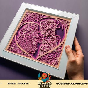 Mandala Heart Valentine Shadow Box SVG, 3D Intricate Love Paper Cut Template, Romantic Wall Art Cricut Silhouette Files